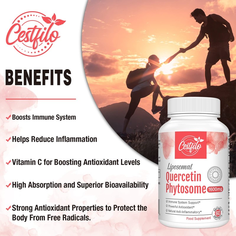 Liposomal Quercetin Phytosome 1600mg Per Serving, with Bromelain & Vitamin