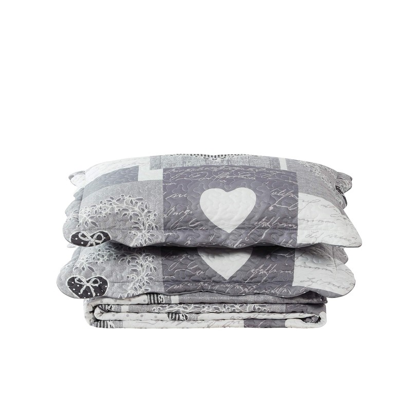Brilliant Sunshine Grey Heart Love Patchwork, 3-Piece Quilt Set, Reversible