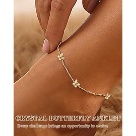 Gold Ankle Bracelets for Women Waterproof - 18K Gold Plated Stainless Steel Dainty Heart Anklets, Non Tarnish Meaningful Gifts for Her Sister Best Friend or Yourself (The Brave Butterfly)