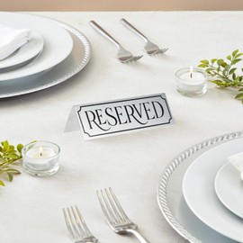 12-Pack Small Metal Reserved Table Signs for Wedding, Restaurant, Seating Reservation, Party Tables, Etched Silver Design (5X2X1 in)