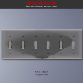 ENERLITES Six Gang Light Switch Wall Plate, Toggle Switch Plate, Gloss Finish, 6-Gang Mid-Size 4.88" x 12.22", Unbreakable Polycarbonate Thermoplastic, 8816M-GY, Gray