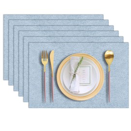 LANDVIEW Cloth Placemats Set of 6, Cotton Linen Blend Machine Washable Durable Linen Table Mats, Heat Resistant Placemats Wrinkle Free Place Mats for Dining Table, Easy to Clean (Light Blue, 6)