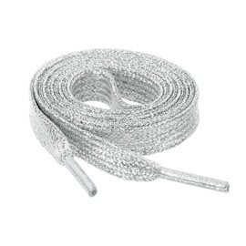 Allegra K Shoelaces, Metallic Ribbon Shoelaces, Flat Laces, Fluorescent, Shiny Sneakers, For Boots, Width 0.4 inches (1 cm), Silver