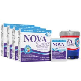 Novadent Limpiador de dentaduras postizas – para prótesis dentales en implantes, revestimiento suave de dentadura y aparato de ortodoncia sin soldadura -1 año (52 sobres)