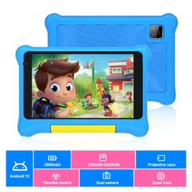 Kids Tablet 7 Inch, Android 12 Tablet for Kids Quad Core 32GB ROM Quad Core, Dual Camera,WiFi, Parental Control Tablets with Kid-Proof Case for Girls and Boys (Blue)