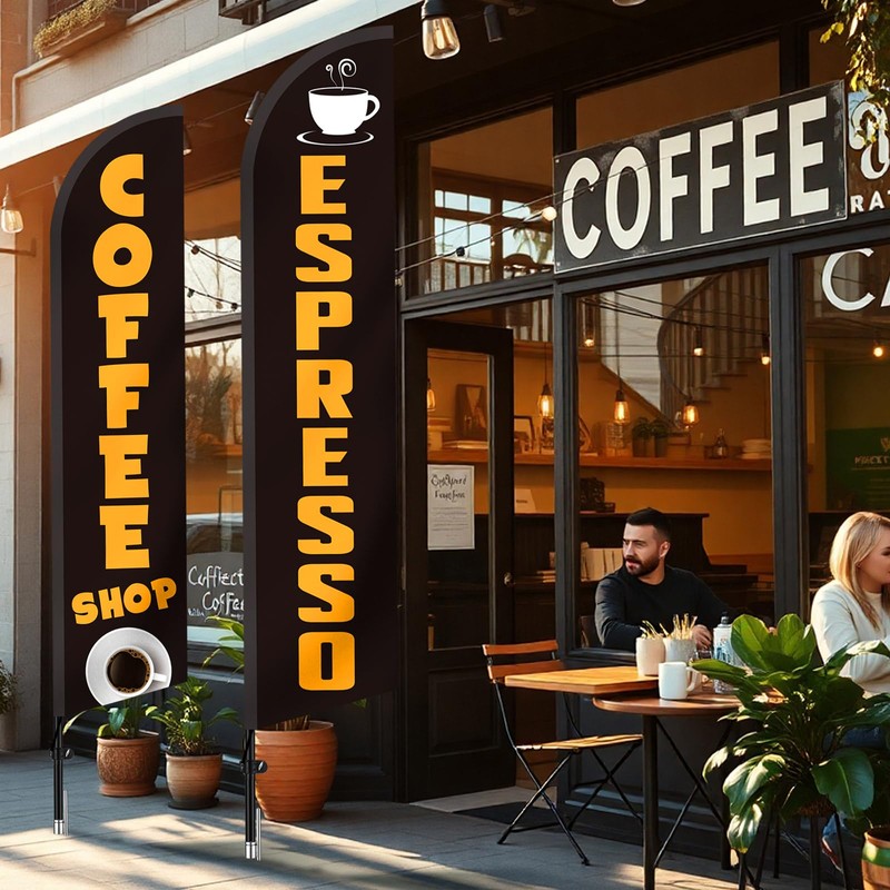 2 Pack Coffee Espresso Feather Flags Cafe Banner, Fashionable