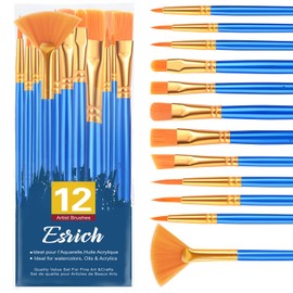ESRICH Paint Brushes Set,1pack/12pcs Nylon Hair Round-Pointed Tip Acrylic Paint Brushes for Watercolor Oil Rock Face Painting,12 Sizes Paint Brush for All Purposes Kids Adult Arts Painting Brush Kits.