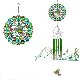 TFANUO Wind Chime Metal Wind Chimes 15 cm Stainless Steel 3D Wind Chime Interior with Laser Cut Kinetic Spinner