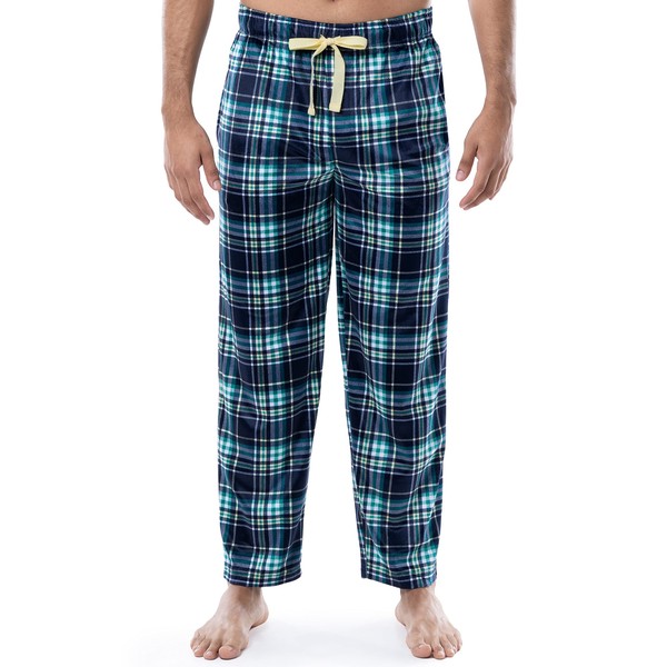 IZOD Men's Lite Touch Fleece Sleep Pajama Pant, Navy/Green Plaid,