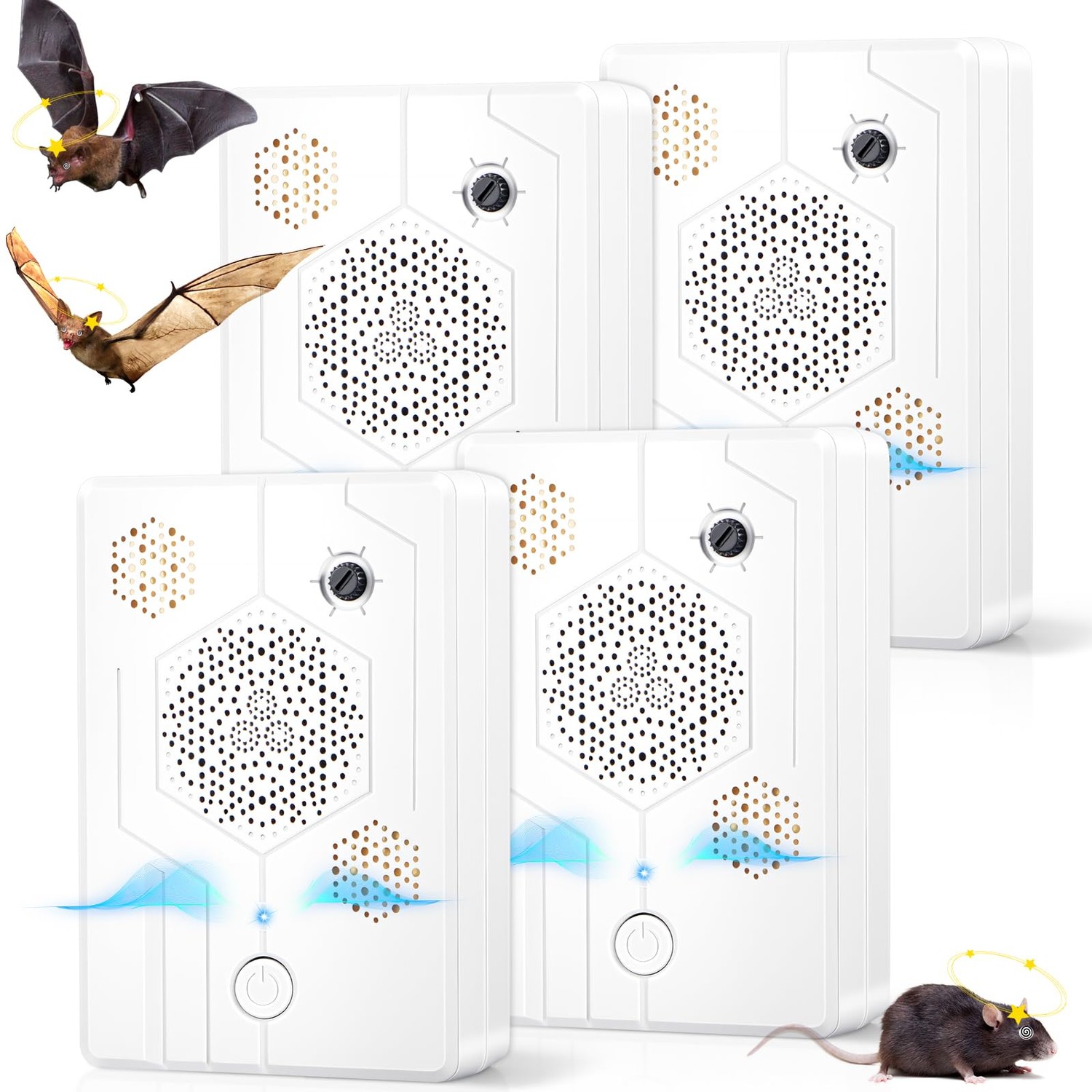 4 Pcs Ultrasonic Bat Repellent for Attic, Rechargeable Bat Deterrent ...