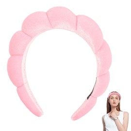 Senshuomy Puffy Makeup Headband,Spa Headbands for Women Sponge Terry Towel Cloth Fabric Cute Skincare Headband for Washing Face, Makeup Removal, Shower, Skincare(Pink)