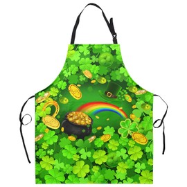 Dacawin Happy St. Patrick's Day Apron Lucky Shamrock Clover Waterproof Aprons With Pocket Irish Rainbow Gold Coins Adjustable Bib Aprons for Holiday Saint Patrick Festival Gift Cooking Gardening
