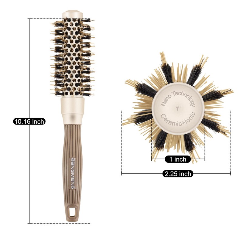 BANGMENG Round Brush with Boar Bristles, 1 inch Barrel, Nano