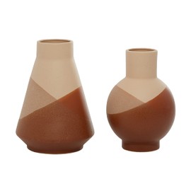 Deco 79 Ceramic Vase with Terracotta Accents, Set of 2 12", 11"H, Tan