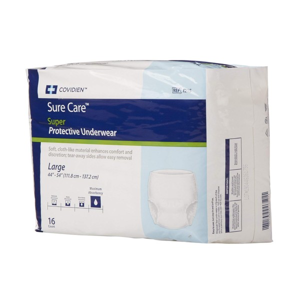 Sure Care Heavy Absorbency Adult Underwear 1215 Large Case of 64, White