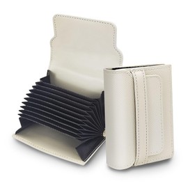 AdiStylinno Credit Card Holder Wallet, Compact Minimalist Women's Card Wallet PU Leather Card Case for Women Small Card Purse with 9 Card Slots 2 Cash Slots (White)