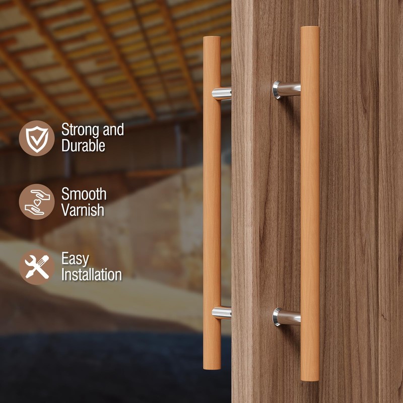 Ranbo 24" Solid Beech Wood Push Pull Door Handle, 16"
