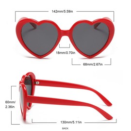 YooThink Polarized Heart Shaped Sunglasses for Women, Oversized Vintage Fashion Eyewear (Red)