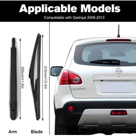 Ruolin Car Rear Windscreen Wiper, Black, Replacement Rear Wiper Arm + Windscreen Wiper Set for Qashqai 2008-2019