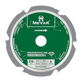 METAK Expert Saw Blade Fibre Cement 216 x 30 mm with 6 High Performance Diamond Teeth (PCD) - Specialist for Fibre Cement, Fibre Cement Panels & Eternit, Suitable for Standard Saws