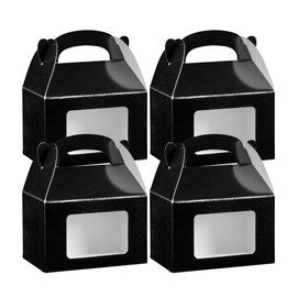 Bio Tek 4 x 2.5 x 2.5 Inch Gable Boxes For Party Favors, 25 Attractive Gift Boxes - Clear PET Window, With Built-In Handle, Black Paper Barn Boxes, Greaseproof, For Parties