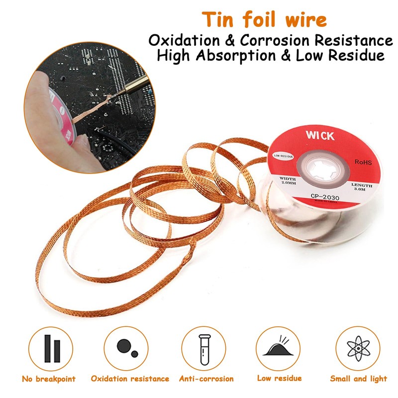 Soldering Wire, 4-Piece Desoldering Braid Set, Copper Desoldering Wire, No-Clean