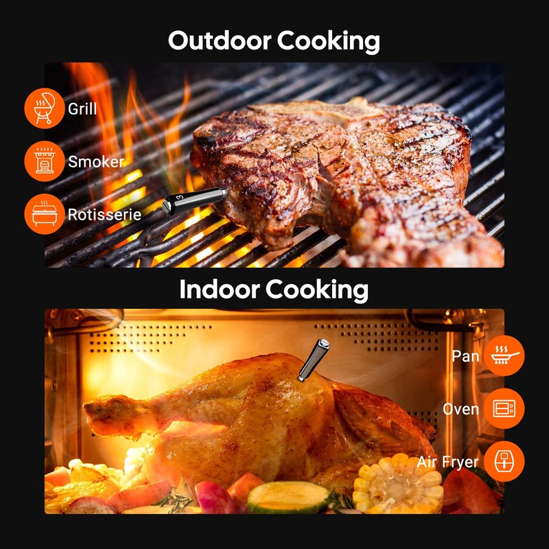 Wireless Meat Thermometer Digital with 4 Probes, Food Kitchen Thermometer