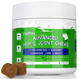 Advanced Hip and Joint Supplements for Dogs with Glucosamine, Chondroitin, MSM, Vitamins C, 90 Soft Chews, Chicken Flavor