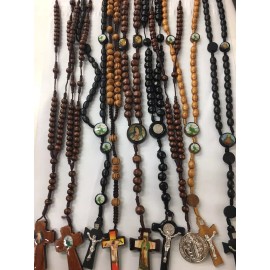 BEST SELLER !! 12 x Mixed Wood man Rosary Wood Crucifix Rosary Baptism Memories