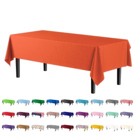 Exquisite 6-Pack Premium Plastic Tablecloth 54in. x 108in. Rectangle Plastic Table Cover - Orange