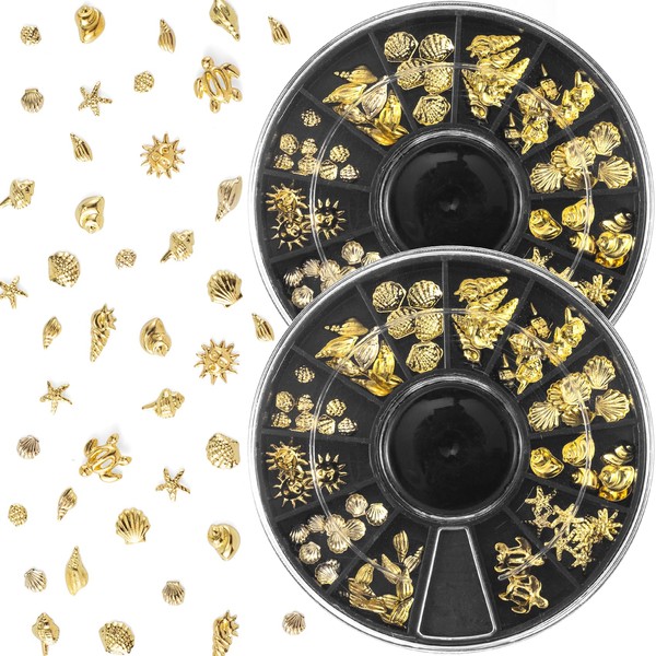 Lekgavd Gold Beach Starfish Nail Charm, 2 Disc Summer Metal