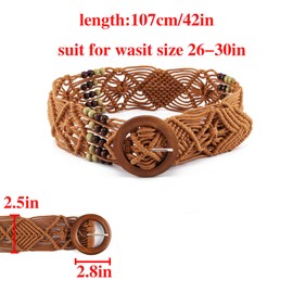 Ayliss Women Woven Waist Belt Cotton Crochet Summer Beach Handwoven Rope Braided Skinny Dress Belt Fashion Bohemian Beads (Brown)