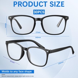 Kingdder 30 Pack Blue Light Blocking Glasses Bulk for Women Men Square UV Glare Protection for Computer TV Phones Gaming(Black)