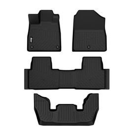 IKON MOTORSPORTS 3D TPE Floor Mats, Compatible with 2023-2025 Honda Pilot 7 & 8 Passengers, All Weather Waterproof Anti-Slip Floor Liners, Front & 2nd Row Set Car Interior Accessories, Black