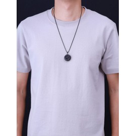 COAI OM Prayer Black Obsidian Necklace Stone Necklace for Men Women 60cm