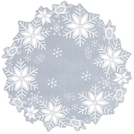 Simhomsen Set of 4 Embroidered Snowflakes Round Doily, Place-mats Round 15 inches for Christmas Holiday and Winter, Dining Table Centerpieces (Silver)