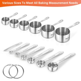 Wuzzox Stainless Steel Measuring Cups & Spoons Set of 13, Stackable Metal Measuring Cups & Spoons, Kitchen Gadgets for Cooking & Baking