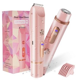 Bikini Trimmer for Women 2in1 High Power Epilators Hair Removal Waterproof Electric Razors Women's Electric Razor Pubic Hair Trimmer Shaver for Women for Ladies Pubic, Face, Underarms, Legs (Pink)