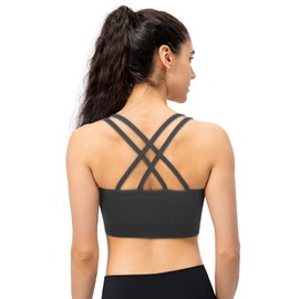 VEQKING 3 Pack Womens Strappy Sport Bras Crisscross Back Workout Yoga Bralettes Medium Support Sports Bra for Running Gym Fitness Exercise