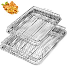 Pleafind 4Pcs Air Fryer Basket for Oven, 15.3" x 11.0" & 13.3" x 9.6" Oven Air Fryer Basket and Tray, Non-stick Air Fryer Accessories for Baking Grilling and Cooking, Dishwasher Safe