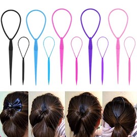 WSYUB Topsy Tail Tools, 10Pcs Hair Styling Accessories, French Braid Tool Loop for Girls, 5 Colors, Large & Trumpet Sizes