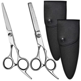 LEONTOOL Professional Hair Scissors Set 6 Inch Thinning Shears and Barber Edge Scissor Hairdressing Texturizing Stainless Steel Hairdresser Haircut Cutting and Grooming for Men Women Kids and Pets