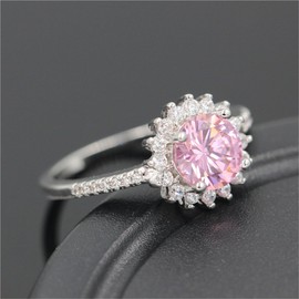 Uloveido Pink Birthstone Solitaire Accent Promise Rings Flower Wedding Engagement Jewellery for Women Y3522 (Pink, Size S)