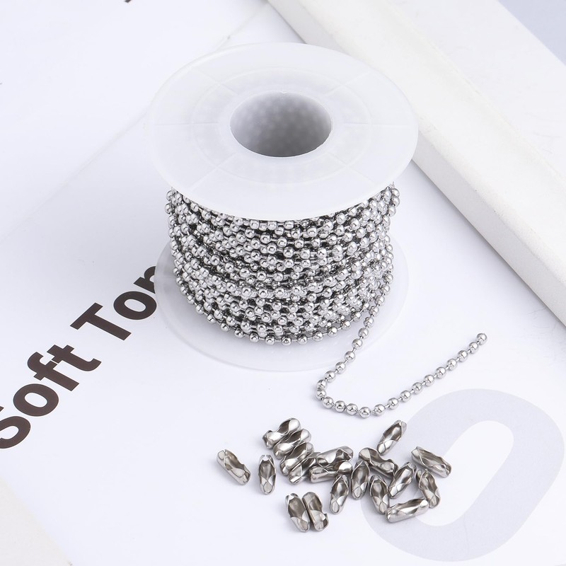 Topacket 66Feet Ball Bead Chain Black Stainless Steel Dog Tag