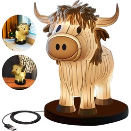 Neioaas Cow Yak Table Lamp,Small Animal Night Light,Highland Cow Table Lamp with USB,Portable Table Lamp Painted Cow Decorations for Living Room Bedroom, Bedside Lamp Gift for Girls Mom（Highland Cow）