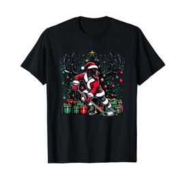 Santa German Shorthaired Pointer Dog Playing Hockey T-Shirt