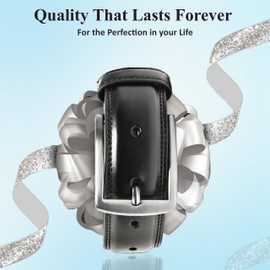 Men's Leather Belt, Pure Leather with Anti-Scratch Pin Buckle, Great for Jeans, Casual, Cowboy & Work Wear (Black, Small (120cm))