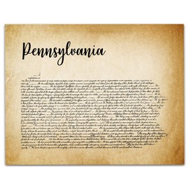 Vintage Style Pennsylvania Map Wall Art 14" x 11" Unframed Print, From Original US Declaration of Independence 1776. Gift Idea for Pennsylvanians, Keystone State Lovers. Great Bank, Law Office Decor