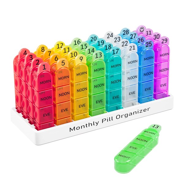 Daviky Monthly Pill Organizer 4 Times a Day, 30 Day Pill Organizer with Daily Pill Box Organizer, One Month Medicine Pill Case, 31 Day Pill Container Pill Holder to Hold Supplement and Medication