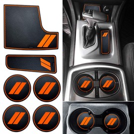 HAMSAM for Dodge Charger Accessories 2015-2021 Anti Dust Cup Holder Inserts, Door Pocket Liners and Center Console Liner Mats Premium Custom Interior(6pcs Set,Orange Trim)